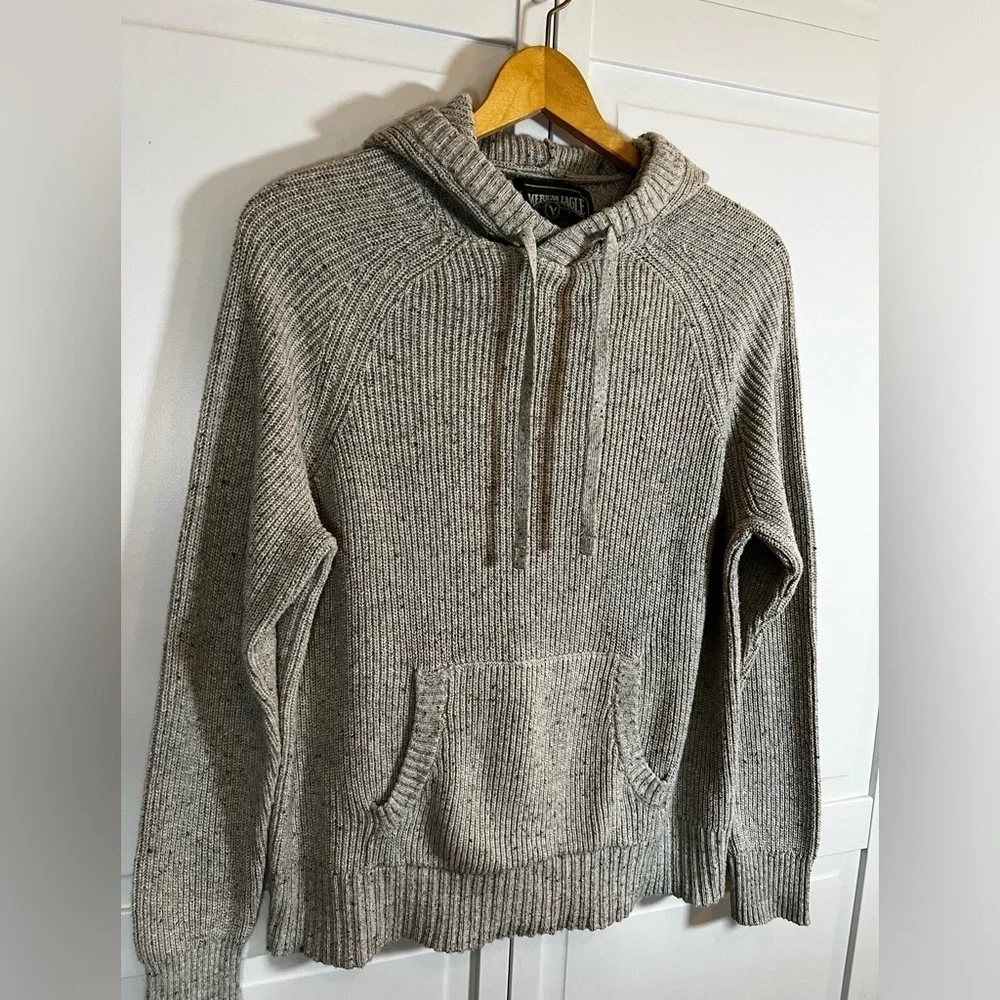 American Eagle Women Knit Sweater Hoodie Gray Preppy Casual‎ Medium